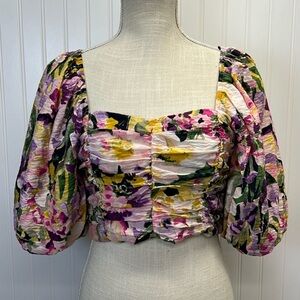 NWT H‎ & M Puff Sleeve Floral Crop Top Size XL